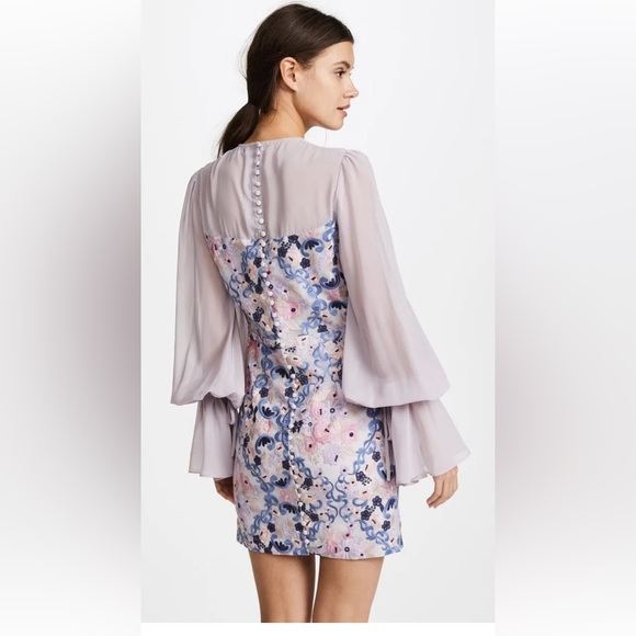 We Are Kindred Elisabetta Mini Dress - Embroidered Purple Floral Chiffon Party - Picture 3 of 7